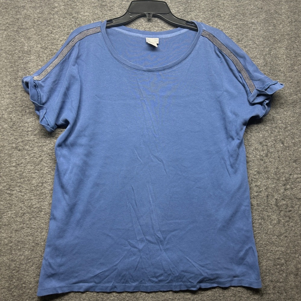 Chico's Blue Embellished Shoulder Top Women's Size 2‎ US Size L Short Sleeve